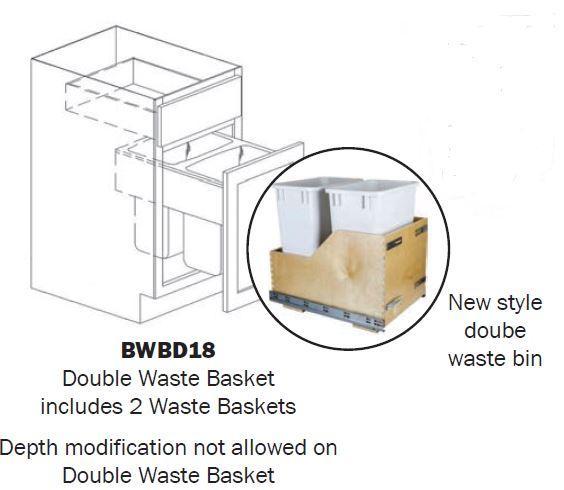 BWBD18-Base Double Wastebasket 18 - White Shaker - Assembled - Daves Same Day Cabinets