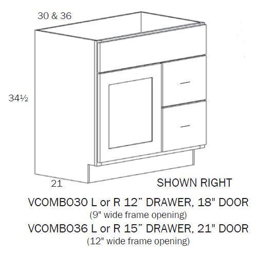 VCOMBO30L-Vanity Combo 30" - Drawers on Left - White Shaker - Assembled - Daves Same Day Cabinets
