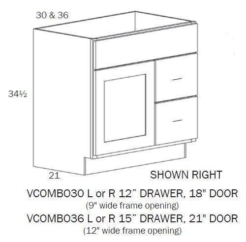 VCOMBO36L-Vanity Combo 36" - Drawers on Left - White Shaker - Assembled - Daves Same Day Cabinets