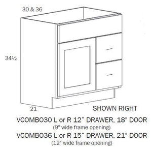 VCOMBO36R-Vanity Combo 36" - Drawers on Right - White Shaker - Assembled - Daves Same Day Cabinets