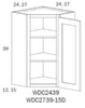 WDC2439R-Wall Diagonal Corner 24"x39" Right HNG - White Shaker - Assembled - Daves Same Day Cabinets